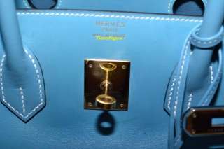 AUTHENTIC HERMES BIRKIN BLUE JEAN BOXCALF & GOLD HW 35   RARE  