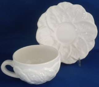 White Cabbage Leaves Tea Cup & Saucer China Pottery  