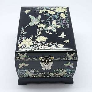   music jewelry box inlaid with mother of pearl 2compartments in black