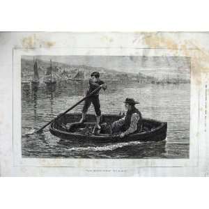   1875 Fine Art Boy Man Boat River Fishing Town Macallum