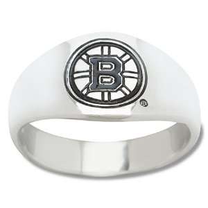  Sterling Silver Boston Bruins Logo Enamel Ring NEW 