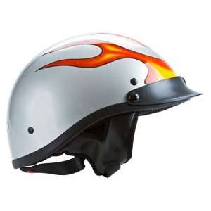   DOT White with Flame Design Motorcycle Beanie Half Helmet Automotive