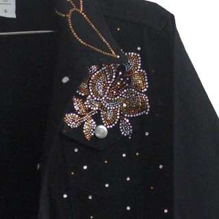 SIZE 1X Black Jean Jacket with rhinestone decorations  