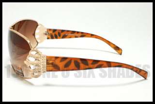 WOMENS Shield Fashion Sunglasses Crown Design Metal Rim GOLD Brown 