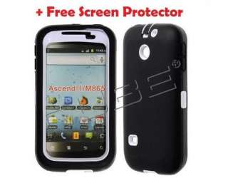 BLACK Hybrid ARMOR Cover for ASCEND II 2 M865 Dual Layer CASE + Screen 