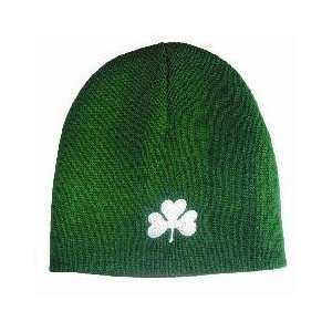  Kelly Green Beanie Hat with Single Shamrock Embroidery 