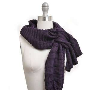  Warm and Fuzzy Knit Tuck in Shawl Scarf Dark Purple Color 