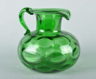 Vintage Emerald Green Mouth Blown Art Glass Pitcher  