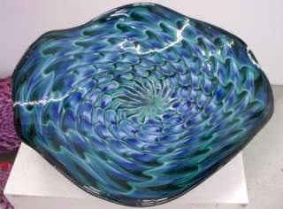 HAND BLOWN GLASS ART WALL PLATTER BOWL TURQUOISE BLUE #2131 ONEIL 