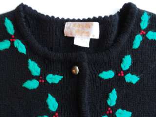  sweater Sz M Womens Vintage Tally Ho Cardigan bright holly leaves