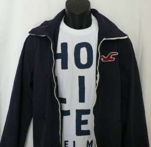   outwear basic jacket navy blue seagull ziper logo sport coat M  