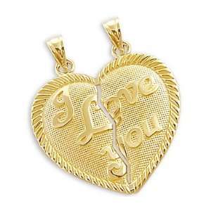  14k Yellow Gold Breakable I Love You Charm Pendant NEW 