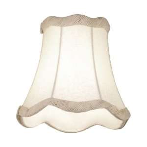   White Fabric Shade with Silver Embroidery and Beige/White Striped Trim