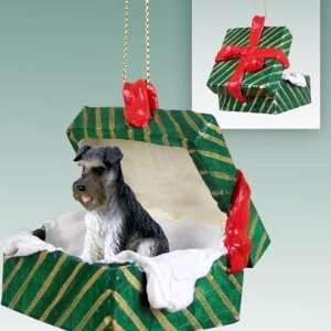   Green Gift Box Dog Ornament   Uncropped   Gray