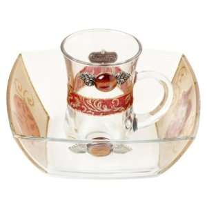  Glass Mayim Achronim Set with Pomegranates and Hebrew 