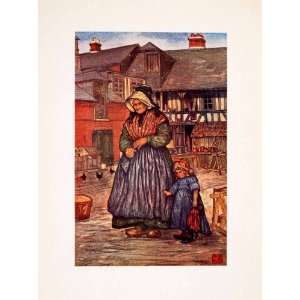  1905 Color Print Grandmother Child Portrait Cottage Girl 