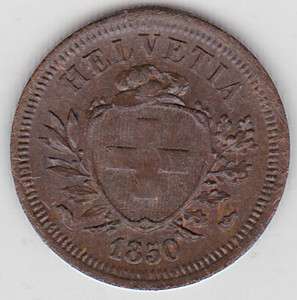 1850A Switzerland Bronze Rappen Scarce Key Date Nice AU  