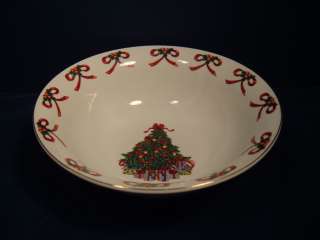 Gibson Christmas Radiance Vegetable Bowl Tree Bows Gold Trim Everyday 
