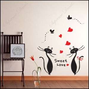 Sweet love of cats removable vinyl art wall decals home  
