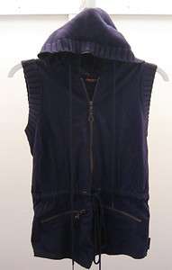 Womens DKNY Active Navy Sweater Hoodie Vest Sz XS  
