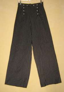 VTG 90s BLACK Pinstripe High waist NAUTICAL Sailor Rockabilly WIDE LEG 