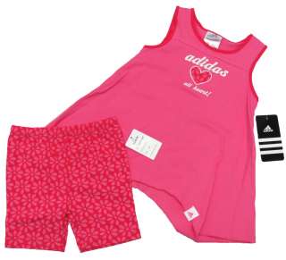 ADIDAS Baby Girls Bright Pink Tank Top Shirt & Floral Shorts Set NWT 