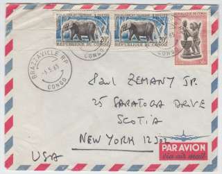 Congo Brazzaville to US 1965 Airmail Cover, light creasing. Make 