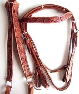   LEATHER TOOLED WESTERN HEADSTALL Breastplate REINS SHOW TACK PINK NU