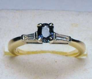   EARTH MINED CEYLON BLUE SAPPHIRE & BAGUETTE DIAMOND SOLID 14KT RING