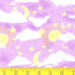  45 Wide Flannel Sun Moon And Stars Purple Fabric By The 