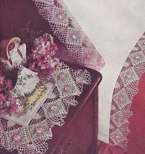 Vintage Crochet Pattern Flower Pillowcase Edging Set  