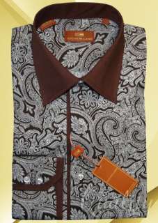 Steven Land 16.5 34/35 Brown Collar Paisley Design Barrel Cuff Dress 