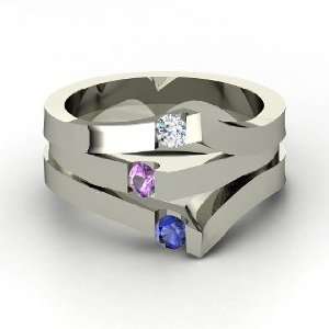  Gem Peak Ring, Round Amethyst Platinum Ring with Diamond 