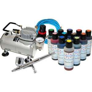  CAKE DECORATING AIRBRUSH KIT with 12 Food Colors and Air 