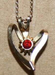 Vintage Red Rhinestone Heart Pendant Necklace Jewelry  