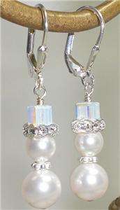   Crystal Rhinestone White Pearl Earrings Made With Swarovski Elements