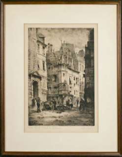 Early 20C Paris Street Signed Ch Mollet Etching Print  