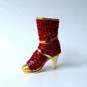 Gold Plated Pewter Swarovski Crystal Red Enamel Fancy Boot Keepsake 