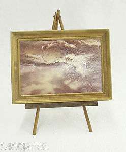 Nautical Dollhouse Miniature Seascape Painting Picture w Stand Easel 4 