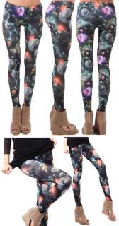 rock funky GALAXY PRINT planet spin space footless leggings tights 