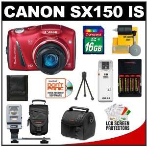  Canon PowerShot SX150 IS 14.1 MP Digital Camera (Red) with 