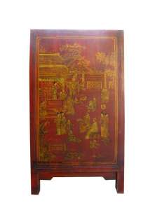 Chinese Red Gold Painted Leather Buffet Table Cabinet WK896  