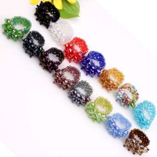 Fashion Mixed Colors Faceted Crystal Beads Stretch Ring Adjustable 16 