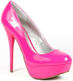 Neon Pink Patent High Stiletto Heel Platform Pump Qupid Neutral 156 