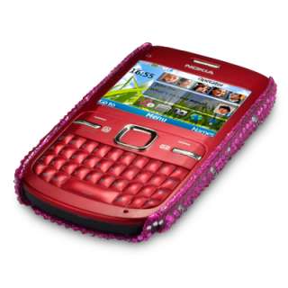 PINK LOVE HEARTS DIAMANTE BLING CASE COVER FOR NOKIA C3  