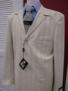 New Steve Harvey Cream w/Blue Stripe 100% Wool Suit 42L  