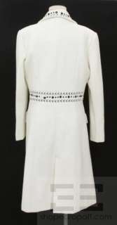 Cacharel Ivory & Black Embroidered Jeweled Snap Front 3/4 Length Coat 