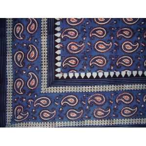  Block Print Primitive Paisley Tapestry Spread Blue Queen 