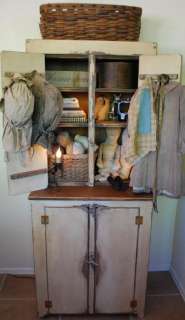   Antique Style Stepback Cupboard Step Back Cabinet Set Farmhouse  