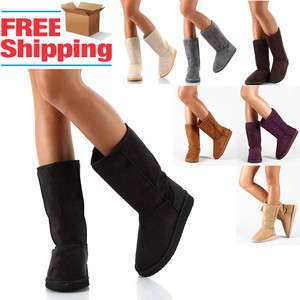 Women Shoes Comfort Mid Calf Suede Flat Boots Black Brown Gray Camel 